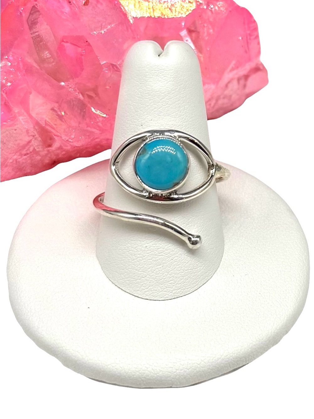 Sleeping Beauty Turquoise Ring Evil Eye Adjustable Thumb 925 Sterling Silver 10
